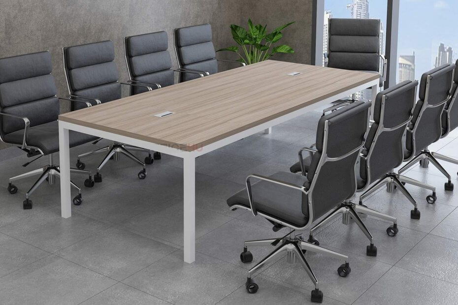 Conference tables and office furniture enhancing workplace productivity and collaboration.