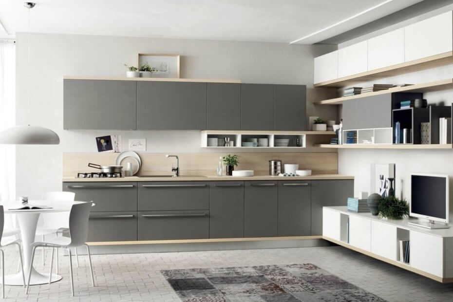 A modern and stylish home interior featuring a well-organized kitchen, cozy bedroom with sleek wardrobes, a welcoming living room, and a playful kids' room with space-saving furniture.