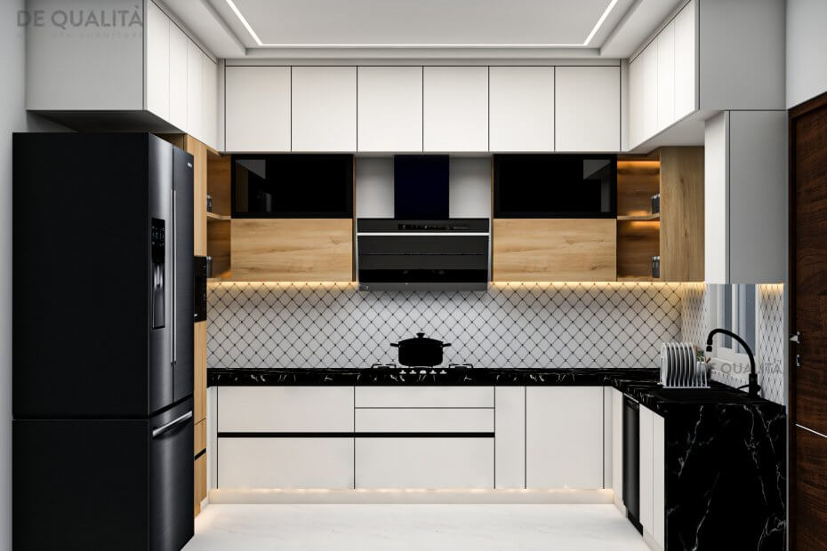 "U-shape kitchen design by home interior decorators in Bangalore, showcasing efficient layout and modern aesthetics."