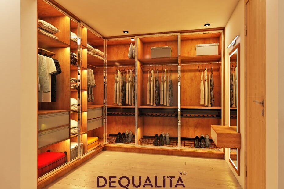 Stylish walk-in wardrobe design in modern Bangalore home" "Luxury walk-in closet with custom shelves and lighting in Bangalore" "Transform your home with a stunning walk-in wardrobe in Bangalore" "Bangalore walk-in wardrobe with elegant design and organization